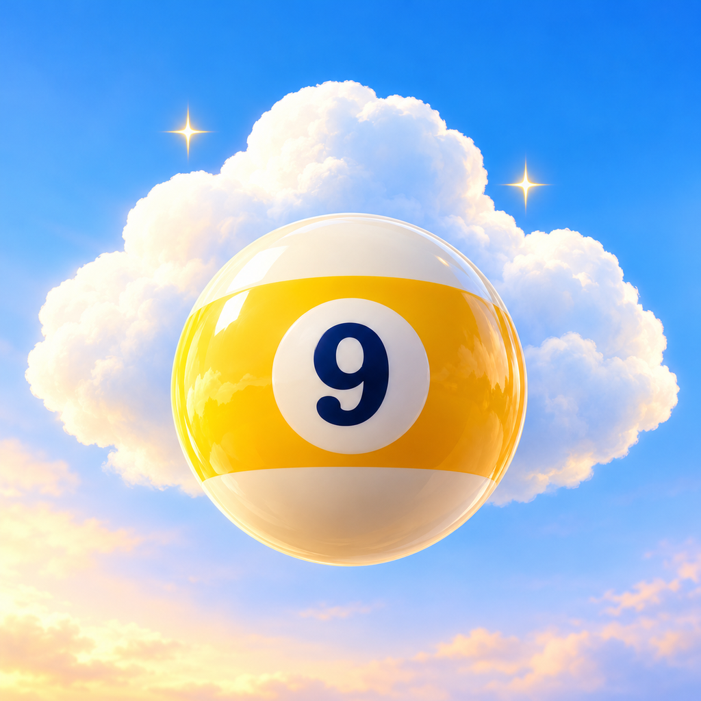 My Cloud Nine: a golden nine ball in a soft cloud